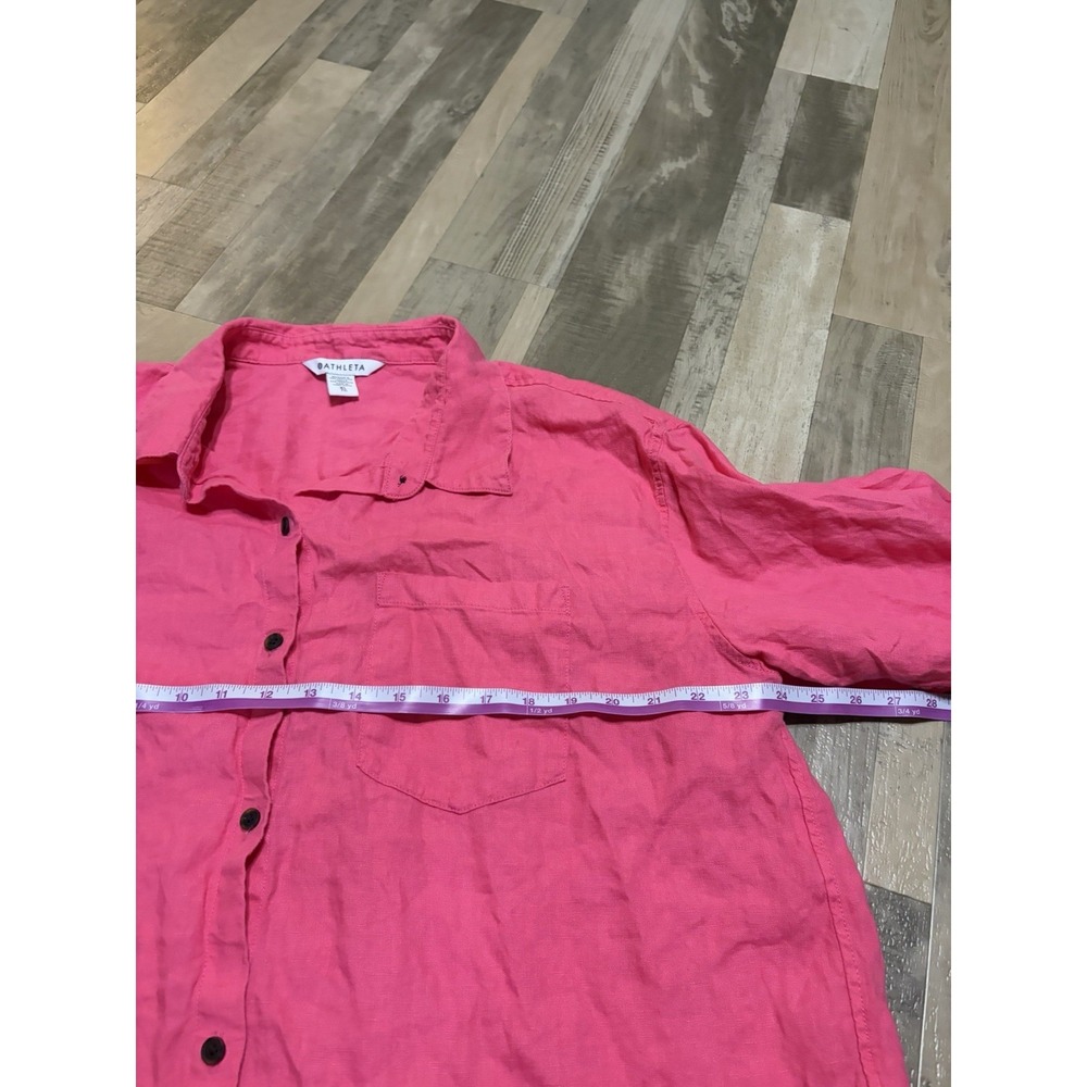 Athleta Womens XL Retreat Linen Top Pink Beach Boho City Natural Fiber Button Up - Picture 3 of 7